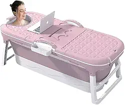VG PLUS, Banheira Ofurô Dobrável Portátil Adulto 117 Cm Com Suporte Vg+ Rosa
