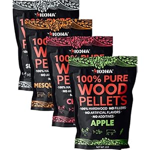 Kona Wood Pellets Variety Pack, Intended for Ninja Woodfire Outdoor Grill, Apple, Cherry, Mesquite, Supreme Blend, 4, 2 lb Resealable Bags
