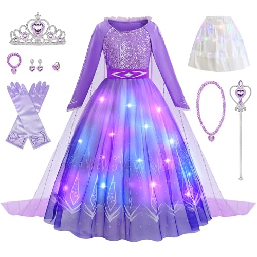 LURLEEZ Light Up Dress for Toddlers & Girls Princess Elsa Costume for Halloween Cosplay Dress up Bday Party (120 5T)