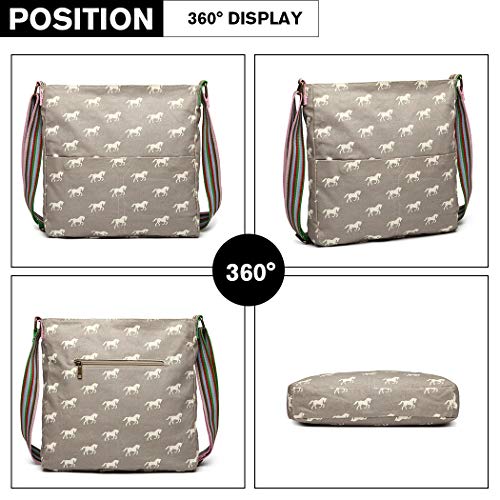 Crossbody Bags Women Hobo Shoulder Bag Large Canvas Cute Messenger Bag Horse Lovers Gifts For Girls Schoolbag Travel Grey #TOP4