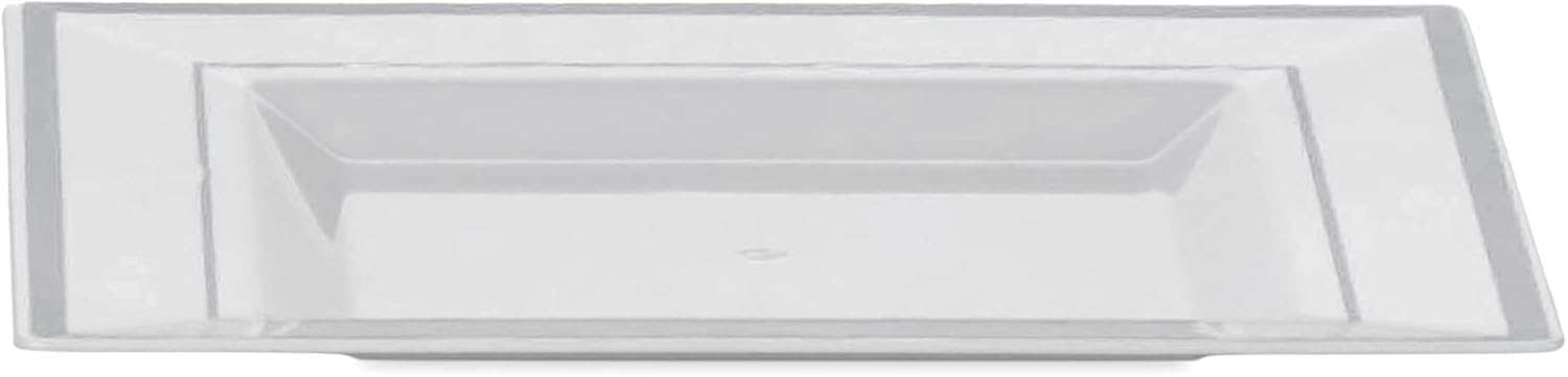 BloominGoods Plastic Disposable Square Dessert Plates | 50-Pack 6.5 inches White with Silver Rim Square Plates | Ideal for Weddings, Parties, Catering | Heavy Duty & Non Toxic - Image 8