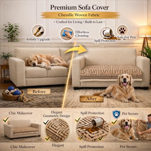 Image of STITCHNEST Premium Woven Sofa Cover 1 Seater | Modern Geometric Sofa Protector | Soft Fabric Sofa Sheet | Durable Living Room Furniture Cover