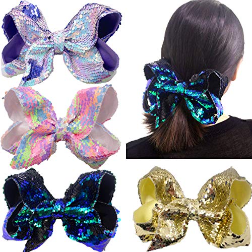 Pinzas de cocodrilo con lentejuelas brillantes de gran tamaño, 8 cm, para niñas, adolescentes, paquete de 4