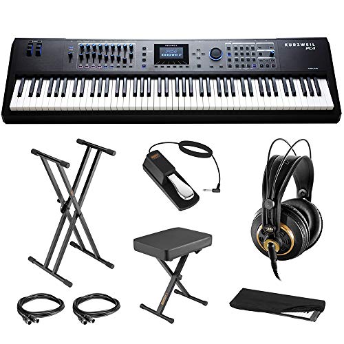 Kurzweil Pc4 88-Key Performance Controller/Studio Workstation Synthesizer Bundle With Akg K240 Headphone, Keyboard Stand, Piano Bench, Sustain Pedal, 2X Midi Cable & Cover #TOP12