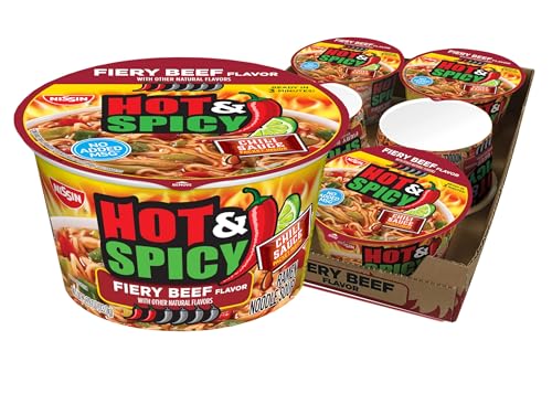 Image of Nissin Hot & Spicy Ramen Noodle Soup, Fiery Beef, 3.28 Ounce (Pack of 6)