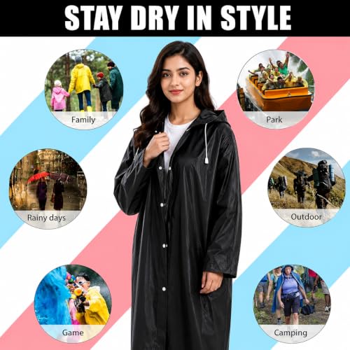 Image of Raincoat for Men & Women | Reusable Hooded Rain Wear | Lightweight 140 GSM Rain Coat with Snap Buttons | Full Length Unisex Rain Coat for Travel, Bike Riding & Monsoon