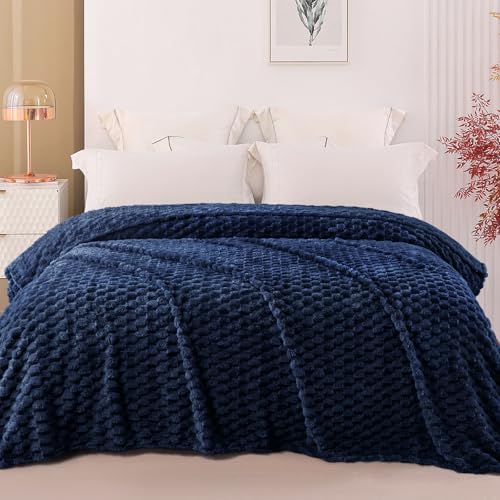 Image of Exclusivo Mezcla Fleece Twin Blanket for Bed, Extra Large Fuzzy Navy Blue Bed Blankets, Soft Cozy Plush Sofa Throws for All Seasons, 90x66 Inches