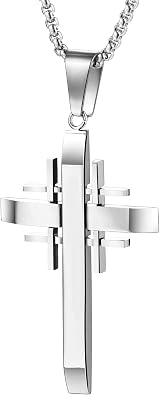 Jesus Crucifix Cross Pendant Necklace for Men Women Nail Cross Pendant Necklace Stainless Steel Religious Cross Necklace with 22"+2" Chain Crucifix Cross Necklace Jewelry Gifts