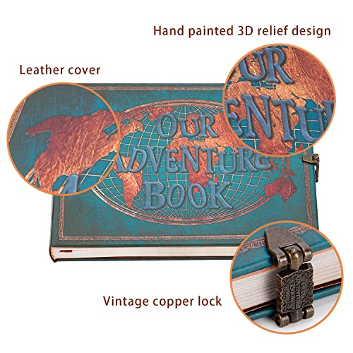 JIMBON Our Adventure Book 180 Pages Scrapbook Photo Album,Retro Style Embossed Letter Leather Cover Travel Diary Journal Scrap Book For Couples,Memory Book For Anniversary Wedding