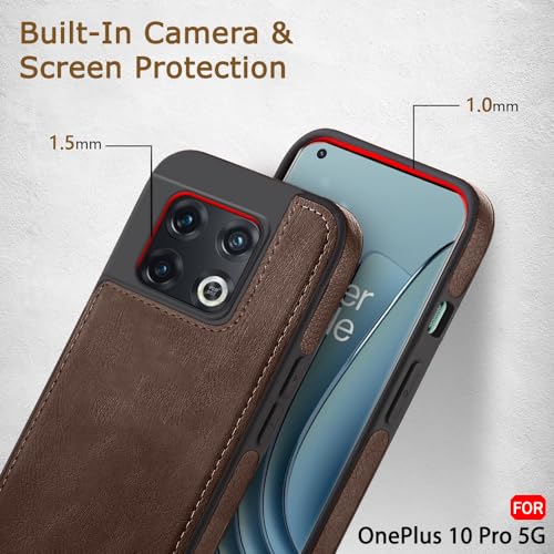 Image of TheGiftKart Genuine Leather Finish Back Cover Case for OnePlus 10 Pro 5G | Shockproof Design | Raised Edges for Camera & Screen Protection | Stunning Minimalist Design Back Case Cover (Brown)