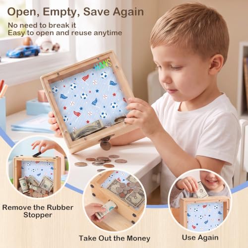 Image of ICOSY Piggy Bank for Kids, Wooden Framed Coin Bank