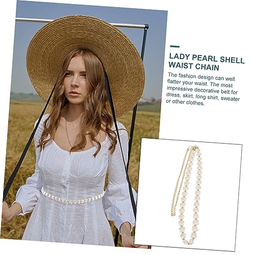 VALICLUD Elegant Pearl Waist Chain Belt for Women Adjustable Shell Decor Accessory Suitable for Dresses and Casual Wear Long Chain Design3