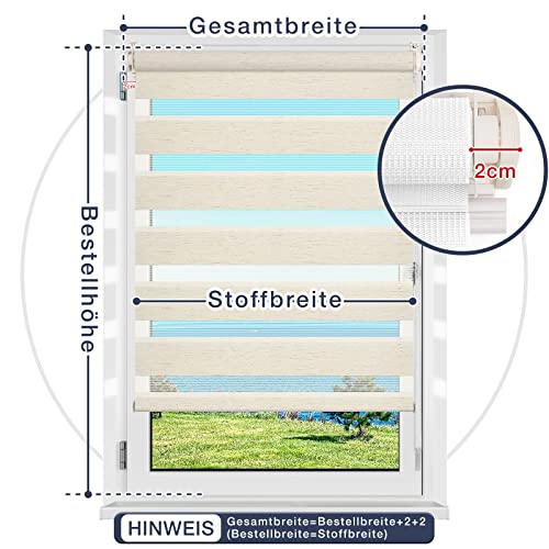 Zarnan Doppelrollo Klemmfix ohne Bohren Leinen 100x120cm(Stoffbreite 96cm) Duo Rollo Blickdicht Zebrarollo Rollos für Fenster ohne Bohren… – Ansicht 6