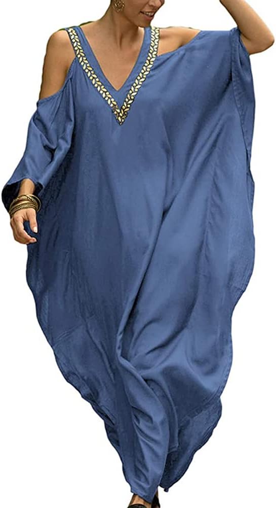 LishengpingWomen's Tunic Caftan Loose Beachwear Bikini Cover Up Maxi Dress Turkish Kaftan