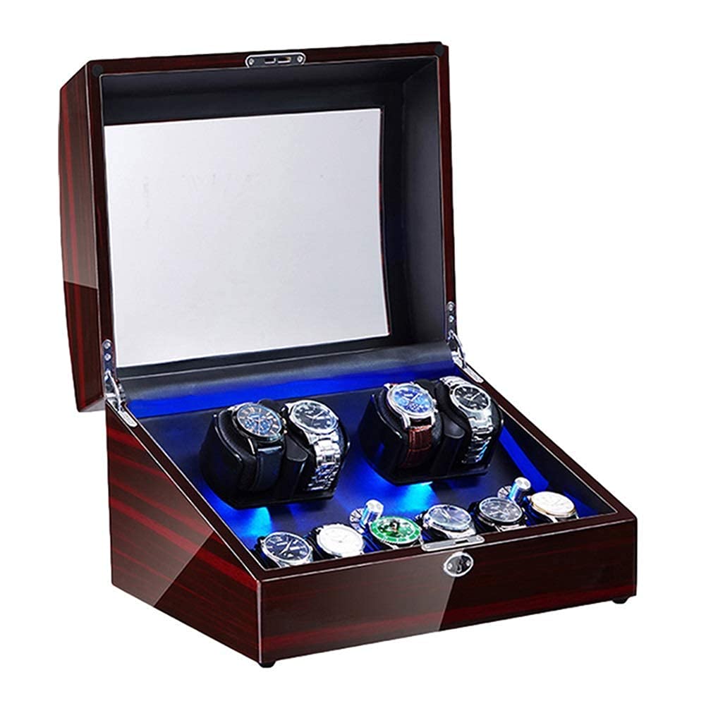 MYUYEE Watch Winder Watch Winder For Automatic Watches Led Illumination Quiet Motor Flexible Watch Pillow Power Supply 4 Rotation Modes (A-4+6)
