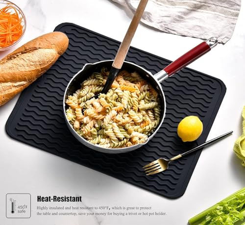 Image of VHKD Silicon Dish Drying mat Non-Slip Coffee Machine Easy Clean Sink Large Heat-Resistant Dish Drainer Kitchen Counter Sink Refrigerator Drawer Liner Utensils Drying mat (Black 40x45cm)