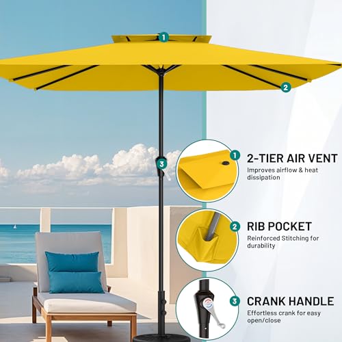 Image of AreShark 8'x10' 2 Tiers Rectangular Patio Umbrella - Outdoor Umbrella Waterproof UV Protection, Market Table Umbrella w /Crank for Pool, Backyard, Deck(Yellow)