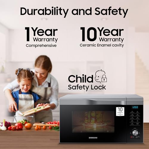 Image of Samsung 28L Multi Spit, Convection Microwave Oven (MC28A6035QS /TL, Silver, Various Cooking Modes, Eco Mode, Hotblast, Crusty Plate, Wire Rack, Slim Fry, Ceramic Enamel Cavity with 10 year warranty)