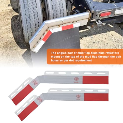 Image of 2Pcs Angled Aluminum Alloy Reflector Plates Strips with Reflective Tape for Semi Truck Trailer Mud Flap Hanger - Enhancing Conspicuity and Safety Caution with Warning Sticker - 24 inchx3 inch