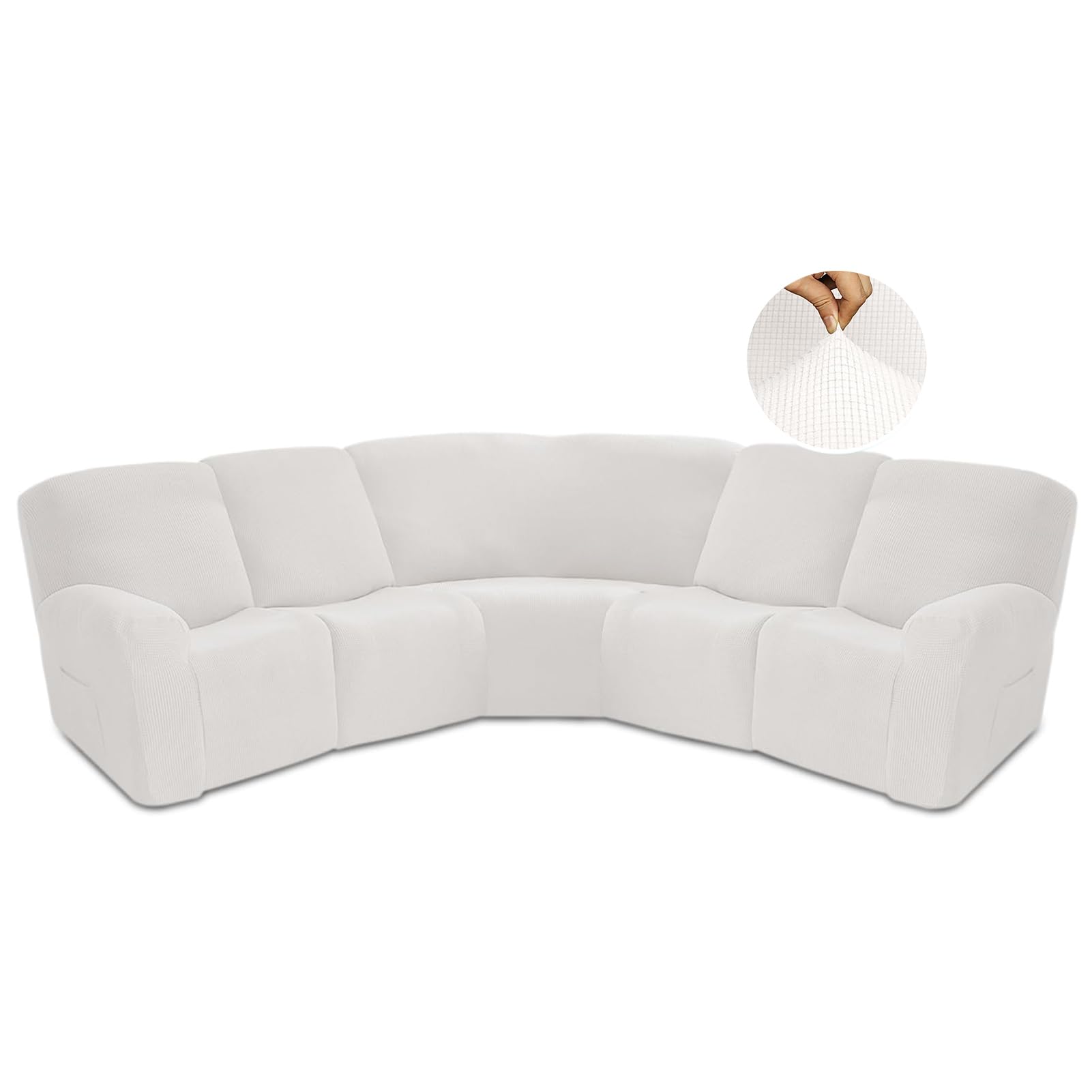 JUNLEBUYI Recliner Slipcover, L Shape Sectional Recliner Sofa Covers, 5 Seater Jacquard Stretch Reclining Couch Covers for Reclining L Shape Sofa, Thick, Soft, Washable (White)
