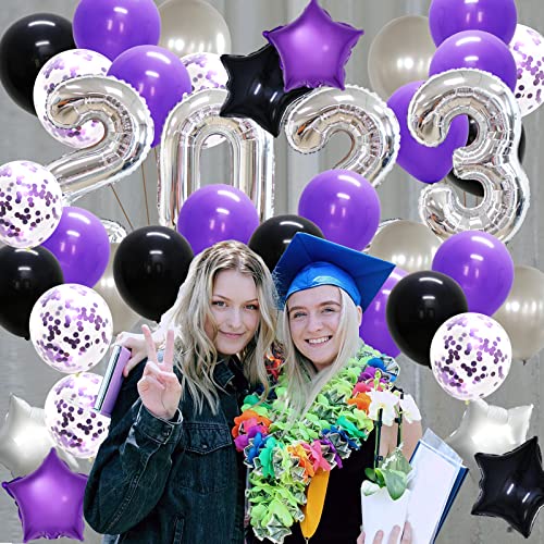 Graduation Decorations Class Of 2023 Party Balloons, New Years Eve Party Supplies, 40 Inch 2023 Foil Balloons, Latex Balloons For Birthday Prom Night Anniversary Bachelorette (Purple Silver Black) #TOP6