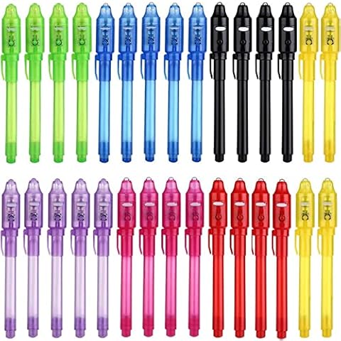 DazSpirit 30PCS Invisible Ink Pens with UV Light, Party Favors for Kids, Spy Pens, Magic Pen Disappearing Ink for Writing Secret Message, Classroom Prizes, Stocking Stuffers for Christmas Valentines Cover