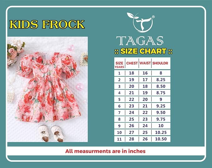 Image of TAGAS Girls Floral Frock Dress with Bow | Sleeveless Princess Dress with Front Pockets | Elegant Birthday, Wedding Dress for Girls