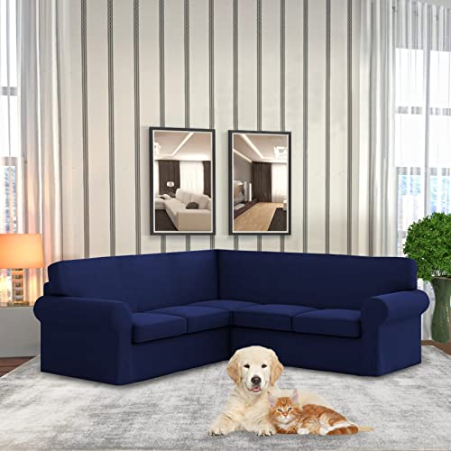 Aliecom Corner Sectional Couch Covers 6 Piece Water Resistant L Shape Sofa Cover For Sectional Sofa Set Stretch Soft U Shaped Slipcovers Living Room Anti Slip Pet Dog Furniture Protector (Navy Blue) #TOP1