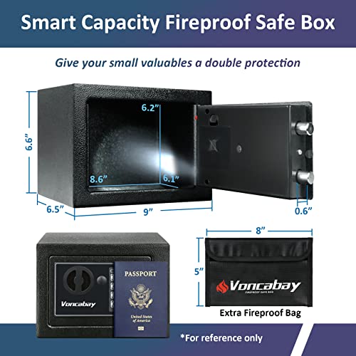 Voncabay Money Safe Box For Home With Sensor Light & Fireproof Money Bag With Reflective Strips, Security Safe Box For Money Safe With Keys & Pass Code, Lock Box Fireproof Safe With Digital Keypad #TOP3