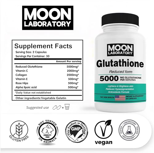 Premium Liposomal Glutathione |Reduced| 5000 mg blend with Collagen, Vitamin C, Vitamin E, Rosehips & ALA. Antioxidant defense, Radiant skin, Detox, Immunity booster, Liver support. 60 Softgels