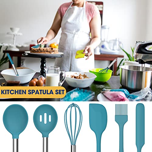 Silicone Cooking Utensil Set, Fungun Non-Stick Kitchen Utensil 24 Pcs Cooking Utensils Set, Heat Resistant Cookware, Silicone Kitchen Tools Gift With Stainless Steel Handle (Blue-24Pcs） #TOP4