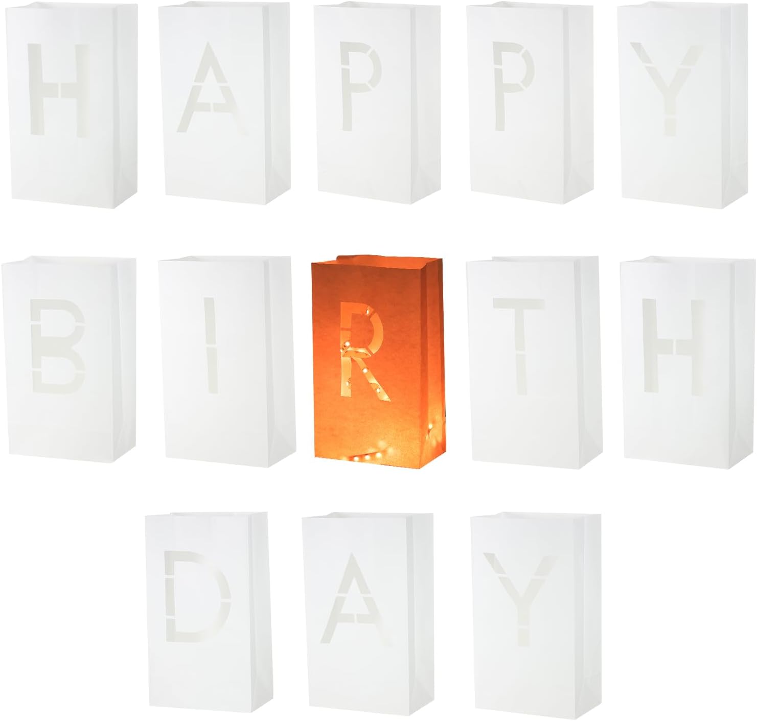 MECCANIXITY White Paper Luminary Bags, Birthday Sign Flame Resistant Candles Bags for Birthday Celebration Decoration Proposals