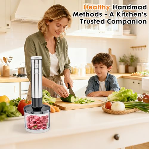 Image of Immersion Blender Handheld Cordless 8 in 1 Hand Held Blenders Mixer Stainless Steel 25 Speed Turbo Mode Electric Sitck Beaker Chopper Milk Frother Grinder