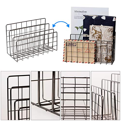 YiePhiot Desktop Mail Organizer File Organizer Metal Wire Mail Sorter Letter Organizer Magazine Rack for Letters, Mails, Books, Postcards, Brochures, Mail Holder (3 Slot, Dark Gray)