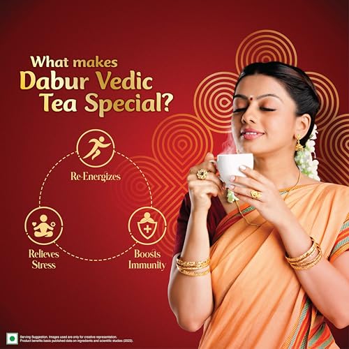 Image of Dabur Vedic Tea - 500gm | Premium Dust Tea | Goodness of 7 Natural Ingredients | Ginger, Elaichi, Dalchini, Tulsi, Adhimadhuram, Ashwagandha, Haritaki | With Real Ayurvedic Herbs