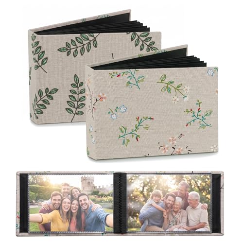 2 Pequeño Album Fotos 10x15 cm con 100 Bolsillos Por Libro, Mini Albumes de Fotos Tradicional Small Photo Memory Book para Boda Familia Aniversario Regalo Viaje, Portada de Lino