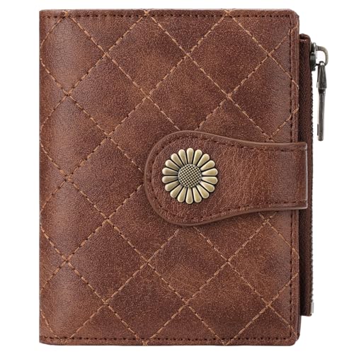 Image of FALAN MULE Small Wallet for Women Bifold RFID Blocking Leather Card Holder with Zipper Coin Pocket
