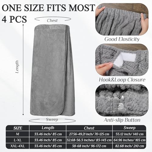 Image of 4 Pcs Towel Wrap for Women Waffle Spa Robe with Adjustable Closure Elastic Top Lightweight Wraps for Bath Shower