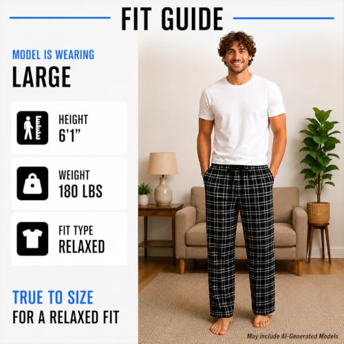 Image of Essential Elements Mens 3 Pack PJ Cotton Flannel Plaid Pajama Lounge Pants | Soft Brushed Warmth With an Elastic Waist, Classic Patterns for Cozy Sleep, Relaxing and Everyday Wear