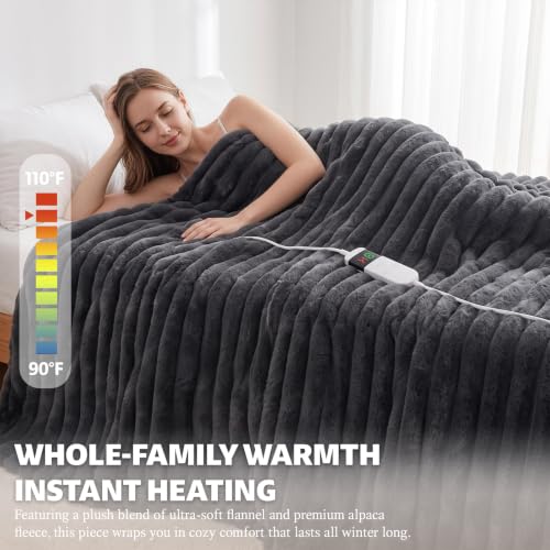 Image of Heated Blanket Electric Throw 50″x60 ″Inch - Thick Striped Flannel Electric Blanket,10 Heating Levels, 1-12 Hours Auto Off, Fast Heating Heating Blanket with Overheat Protection.