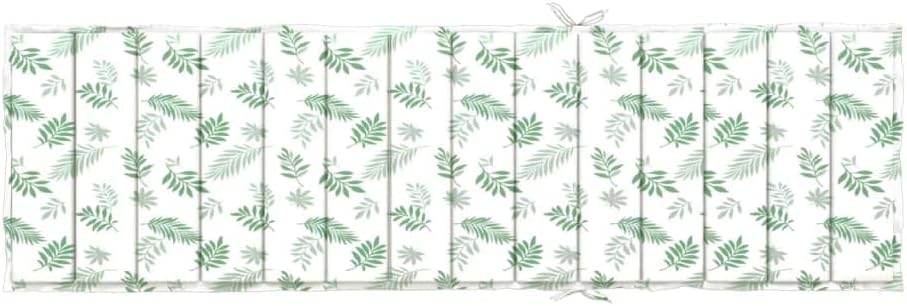 vidaXL Leaf Pattern Sun Lounger Cushion, Water-Resistant Oxford Fabric, Foam Fiber Filling, Indoor/Outdoor Use, Non-Slip Green White Cushion
