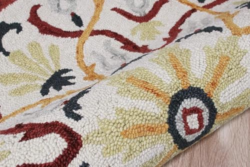 Image of Sifa Carpet Traditional Floral Round Area Rug - Hand-Tufted New Zealand Wool Circular Carpet for Dining Room & Bedroom Weight -39 Pund, Size-8x8 Feet (96x96 Inch Round)