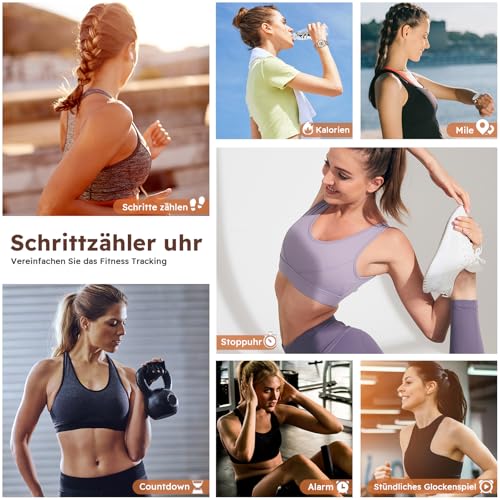 Damen Schrittzähler Uhr,Wasserdicht Fitness Tracking Digitale Uhr,Ohne Bluetooth und APP,Seniorenuhr mit Schrittzähler Kalorienzähler,Sportuhr zum Gehen/Laufen (Roségold, Damen)