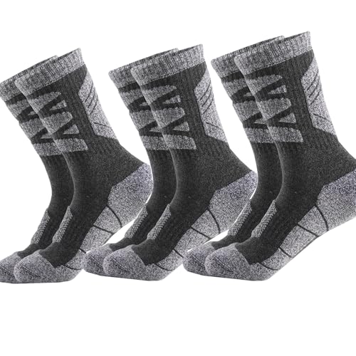 Merino Wool Hiking Socks Thermal Warm Winter Cozy Cushioned Moisture Wicking Crew Socks for Men 3-Pack (Wool, grey socks)