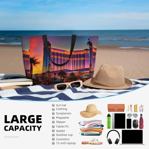 Large Capacity Beach Bag Waterproof Pool Tote for Gym Swimming Camping Carry On Bag Las Vegas Sunset 1 Print2