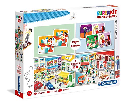 Clementoni 20239 - SuperKit 2 Puzzles 30, y Memo y Domino Profesiones
