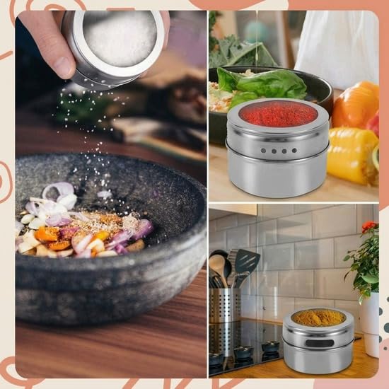 Magnetische Gewürzbehälter 8er Set - Luftdichte Dreiecksgläser aus Edelstahl - 100ml Platzsparender Organizer für Kräuter, Gewürze & Gewürze - Küche Essential
