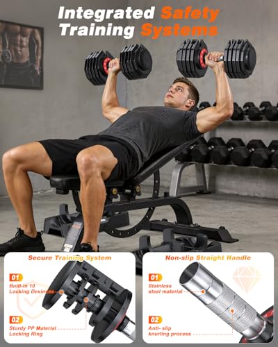 Rendpas Adjustable Dumbbells Set of 2, 5-in-1/10-in-1/16-in/1 Quick-Lock Hand Weights 25/55/80 lbs Pair, Anti-Slip Handle Free Weights Set in Home Gym for Men and Women - Image 5
