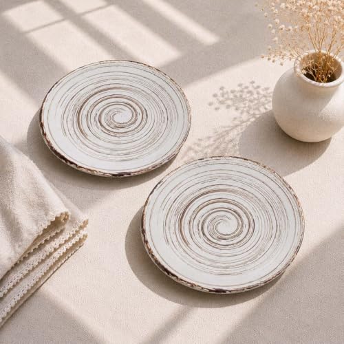 Image of The Earth Store Brown Spiral Ceramic Quarter Plate Set of 4 - 7.5 Inch Ceramic Plate | Microwave & Dishwasher Safe Ceramic Snack Plate | Small Plate for Snacks, Desserts & Appetizers