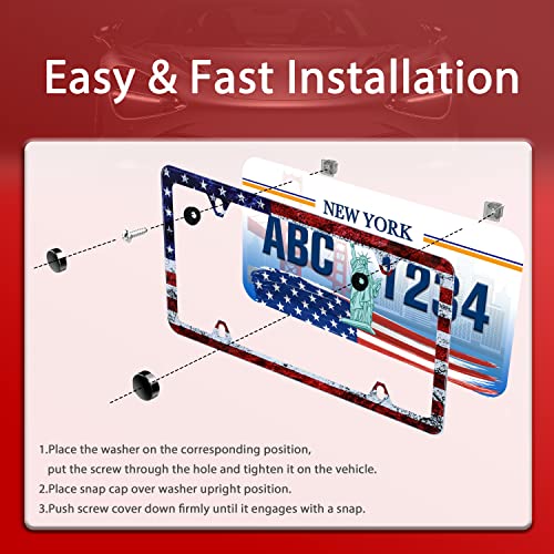 Vintage American Flag License Plate Frame Patriotic Usa Flag License Plate Holder Stainless Steel Rust-Proof Auto Parts Decoration With Screws For Men Women License Plate Cover 4 Holes 1Pcs #TOP3